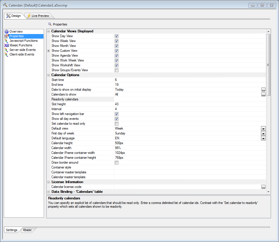 Calendar Properties